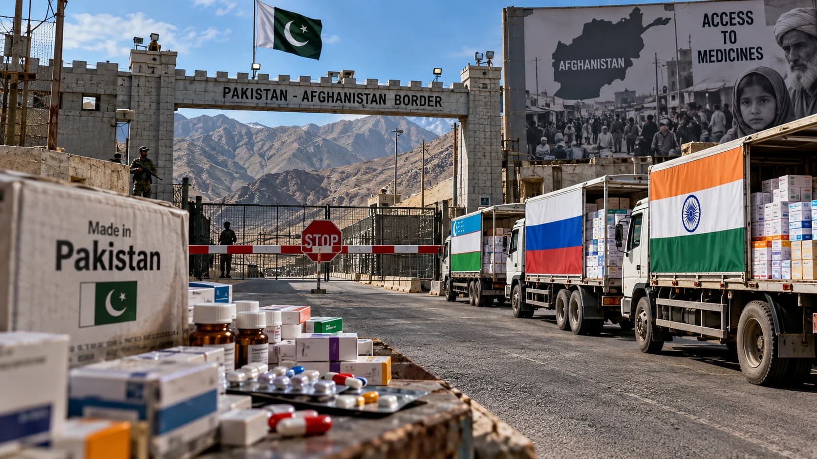 Pakistan medicine exports face Afghanistan ban as Indian and Russian pharmaceutical suppliers pursue the Afghan market.